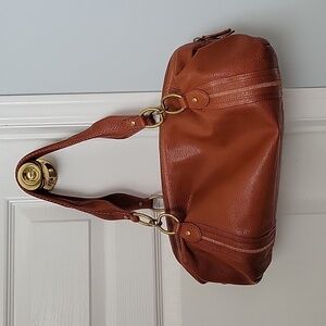 Sigrid Olsen Leather Shoulder Duffle Shoulder Bag in Cognac